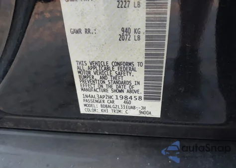 2017 Nissan Altima 2.5 S z USA, uszkodzony, nr VIN 1N4AL3AP2HC198458